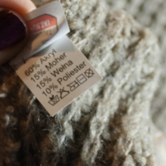 Makadamia Sweater Dress Lace Trim V Scoop Neck Acrylic Mohair Wool Tan B… - Picture 6 of 7